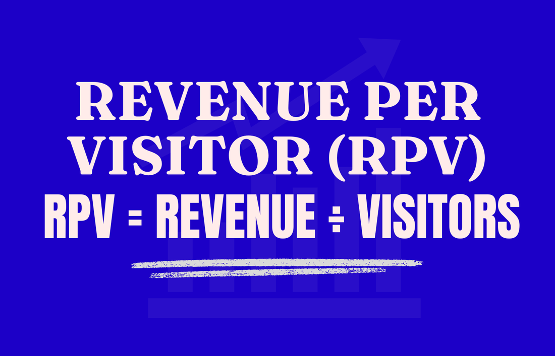 Revenue Per Visitor (RPV) formula showing RPV equals revenue divided by visitors in ecommerce analytics