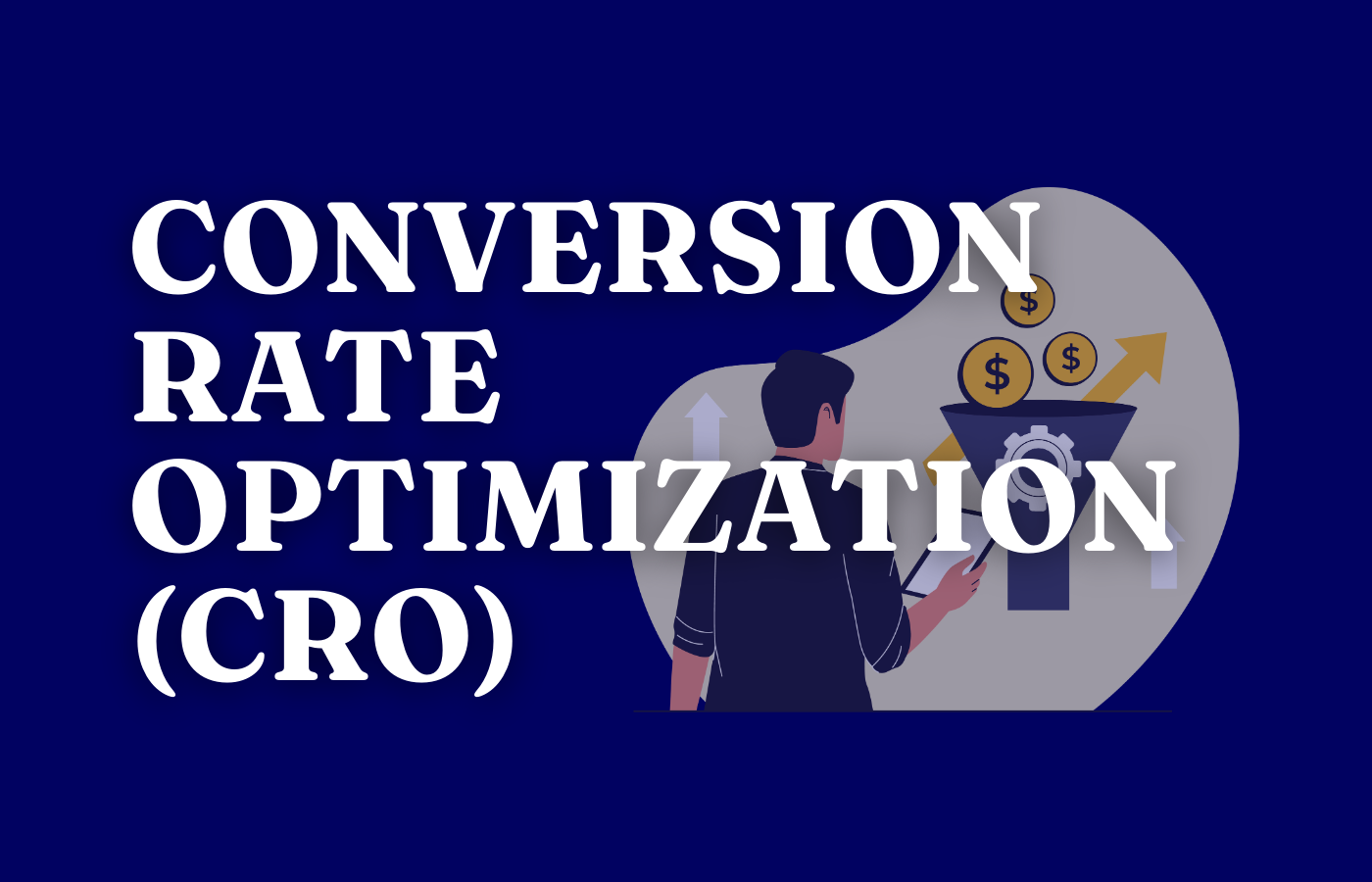 Conversion Rate Optimization (CRO) illustration showing improving Shopify store conversions and revenue growth